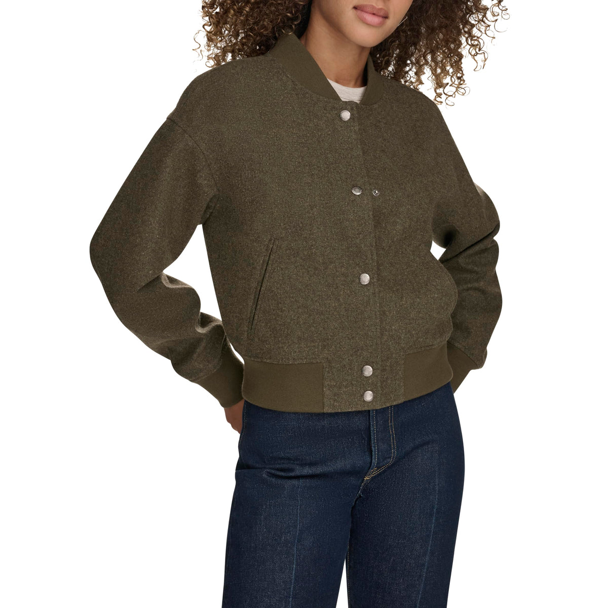 Levi's Women's Varsity Bomber Jacket, Olive Wool Blend, Medium