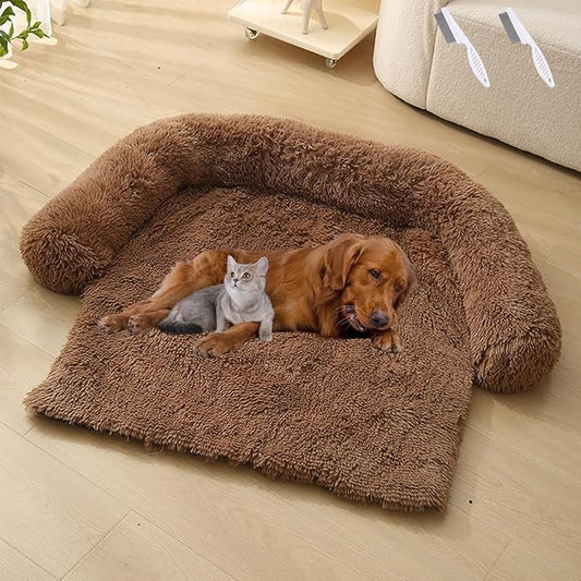 Dream Cloud Pet Sofa Bed for Dogs Cats, 2026 Washable Removable Calming Fluffy Plush Mat for Furniture Protector, Long Fur Non-Slip, for Small/Medium/Large Home Pets (Brown, XL: 47.2 * 37.4IN)