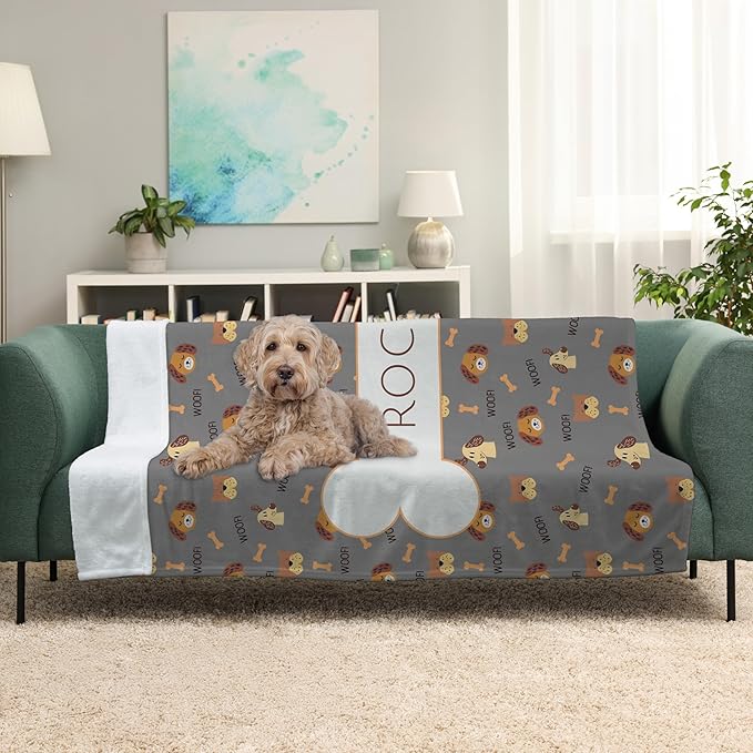 Prints Next Day – Custom 50" x 60" Fleece Pet Lightweight Blanket with Name - Gift for Dog or Cat Owners - Personalized Couch Throw - Puppy Patterned - Printed in America