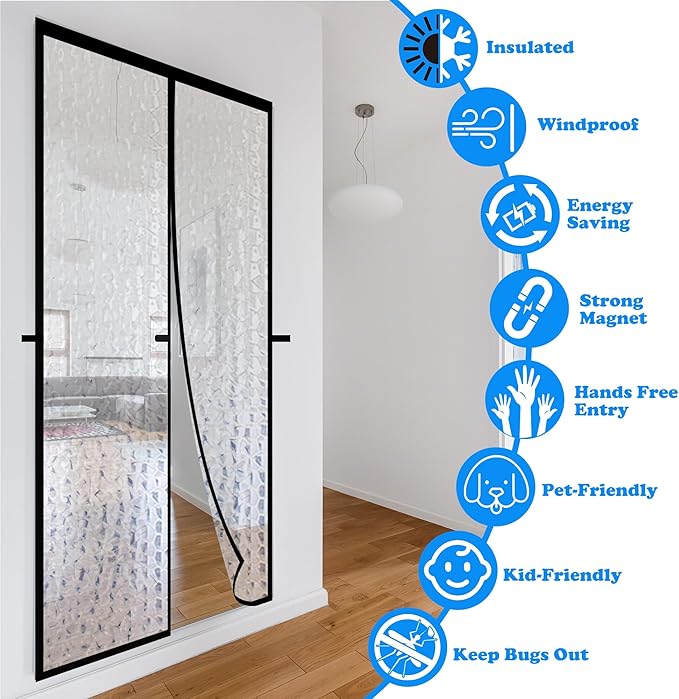 RELIANCER Magnetic Thermal Insulated Door Curtain,Waterproof EVA Door Cover,Fit Doors Size Up to 64"x80",Temperature Protection Insulated Doorway Curtain Partition,Patio Self-Closing Doors Net Screen