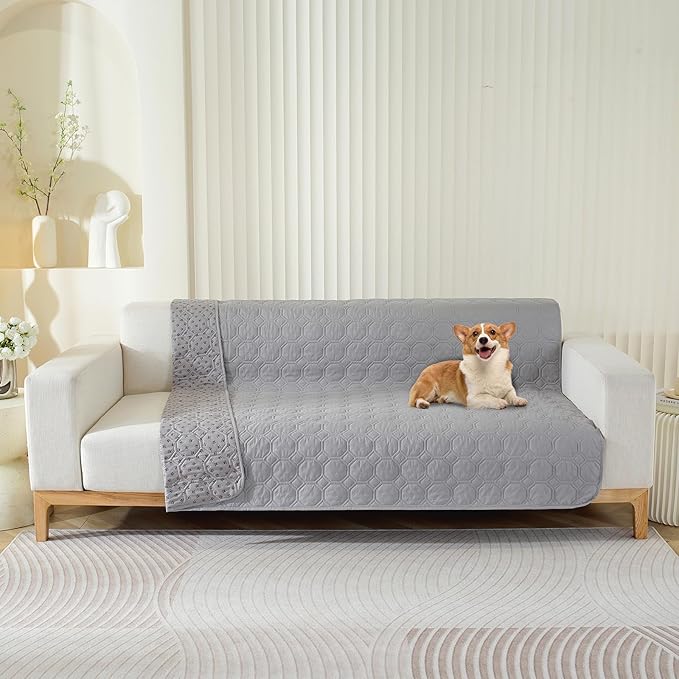 Waterproof Dog Bed Cover Non-Slip Stain Resistant pet Sofa Cushion, pet Mattress Cover Cover, Sofa Furniture Protector for Small Dogs Large Dogs and Cats (Light Gray) (82x102in)