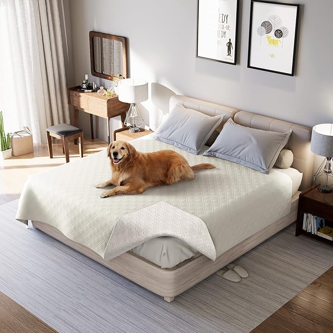 Waterproof Dog Bed Covers for Couch Protection, Water-Resistant Soft Dog Pet Blanket Anti-Slip Dog Blanket for Bed, for Furniture Bed Couch Sofa (Ivory White,52x82inch)