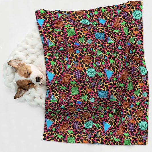 Double Sided Plush Pet Blanket with Cozy Dot Texture, Geometric Checkered Zebra Tiger Leopard Print Hot Pink Vintage Retro 80S 90S, Reversible for Dogs Cats on Couches Beds