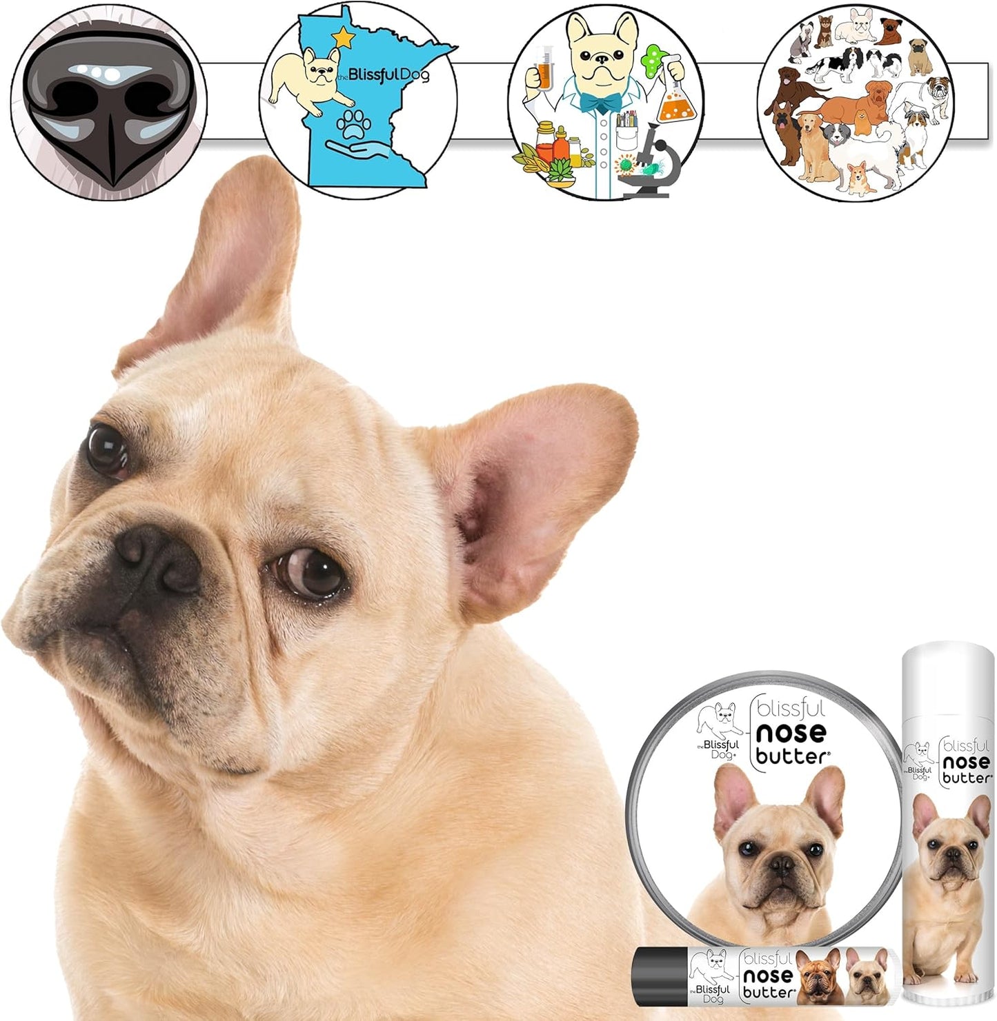 The Blissful Dog French Bulldog Fawn Unscented Nose Butter - Dog Nose Butter, 0.15 Ounce