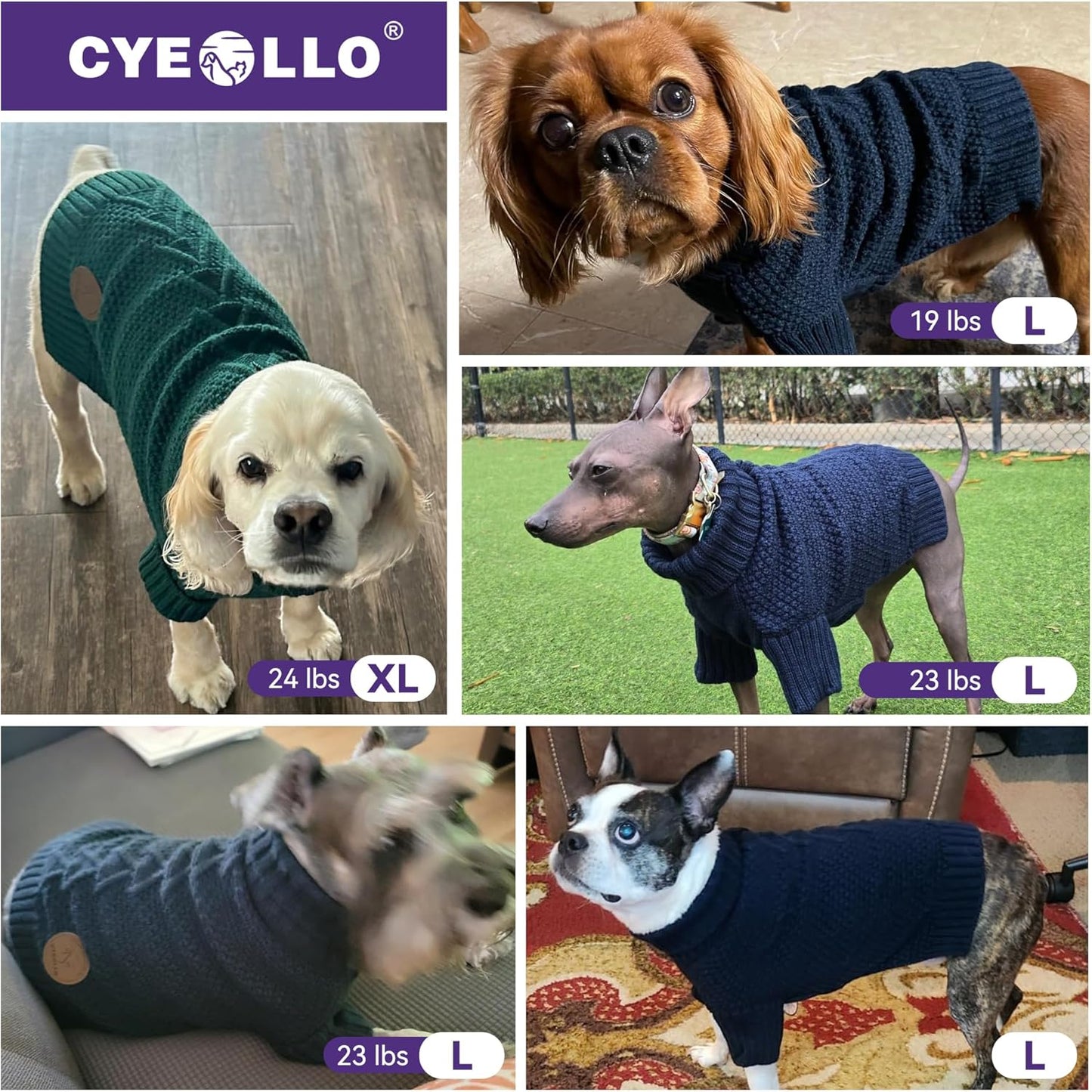 cyeollo Dog Sweater Warm Turtleneck Knitwear Pullover Sweaters with Leash Hole Soft Winter Dog Clothes Sweaters for Dogs,Pink, L