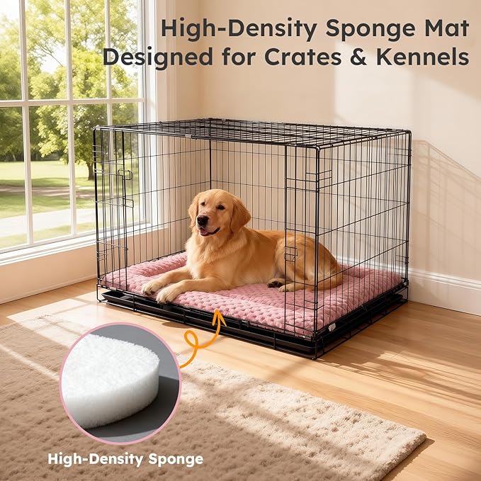 Dog Bed Mat, Dual-Sided Dog Crate Bed Mat - Ultra Soft & Machine Washable Kennel Pad for Cats and Extra Small Dogs, All-Season Comfort Pet Bed for Crates, Travel, and Home, Pink, 18 x 14 Inch