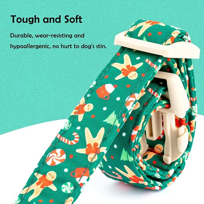 Faygarsle Christmas Dog Collar, Green Gingerbread Pattern, Plastic Buckle with Metal D-Ring, Holiday Pet Accessory, for Small Medium Large Dogs M