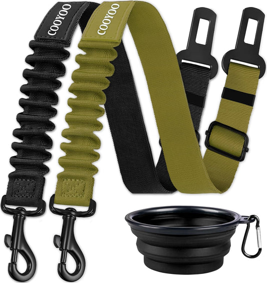 COOYOO Dog Seat Belt,3 Piece Set Retractable Dog Car Adjustable Seatbelts for Vehicle Nylon Pet Safety Heavy Duty & Elastic & Durable Car Harness for Dogs