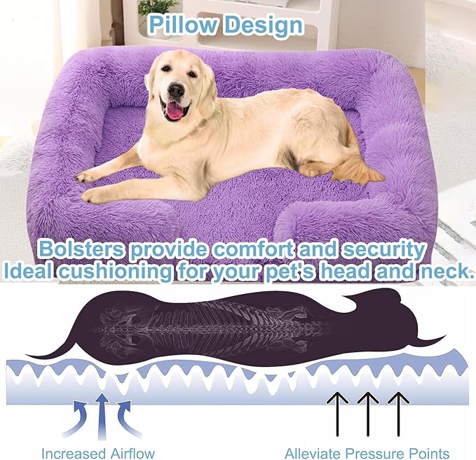Dog Beds Large Sized dog Orthopedic, Sofa Dog Bed with Waterproof Lining and Nonskid Bottom, Rectangle Washable Dog Bed for Medium Small Dogs and Cats Comfortable ( Color : Purple , Size : 23 x 18" )