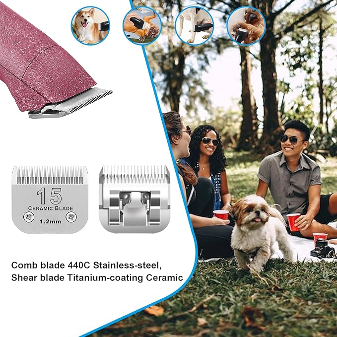 3 Pack 15# Detachable Pet Dog Grooming Ceramic Blades,Compatible with Andis,Oster A5,Wahl KM-10 Series,Size 15# Blade 3/64-Inch 1.2MM Cut Length