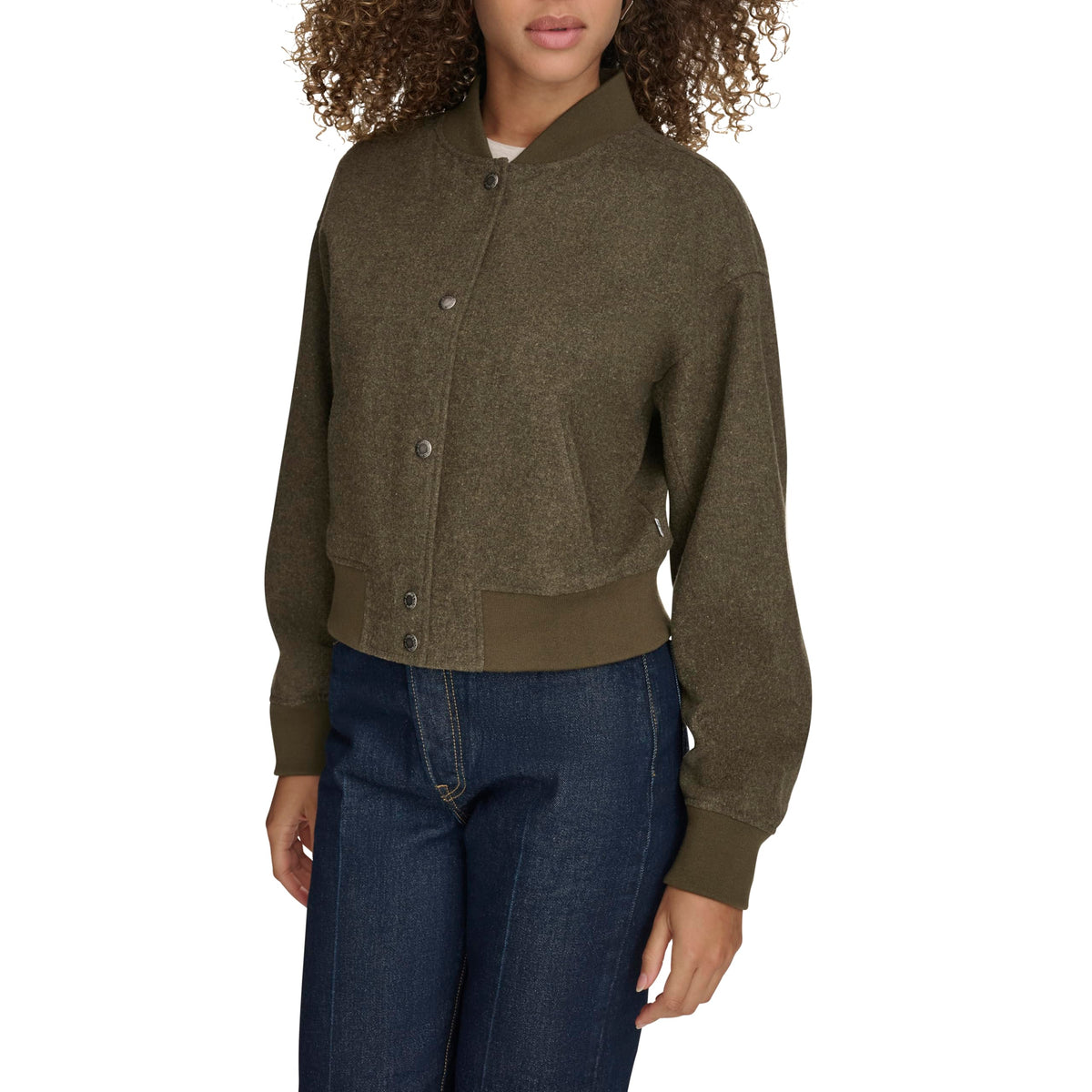 Levi's Women's Varsity Bomber Jacket, Olive Wool Blend, Medium