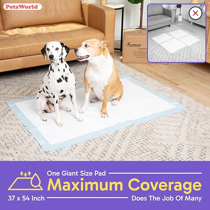 PetsWorld Enormous Dog Pee Pads 37"x54" 1200 Count – XXXL Pet Pee Pads for Giant Dogs & Pets, Heavy Duty Leak-Proof Dog Training Pads, Super Absorbent Quick-Dry Potty Pads with Adhesive Tabs