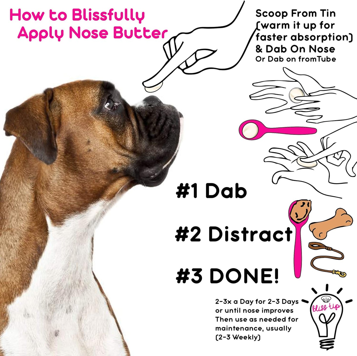 The Blissful Dog White Boxer Nose Butter for Dry, Cracked Skin, Lick-Safe Dog Nose Balm with Moisturizing Shea Butter, Almond, Olive, and Essential Oils, Pet Supplies, Uncented, 4 oz.