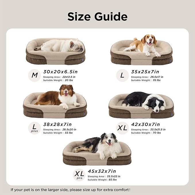Bedsure XL Orthopedic Dog Beds Large Sized Dog - 360° Oval Bolster Large Dogs Bed for Senior Dogs with Waterproof Washable Cover, Extra Large Comfort Pet Sofa Couch with Ultra-Soft Fleece, Brown, 42"