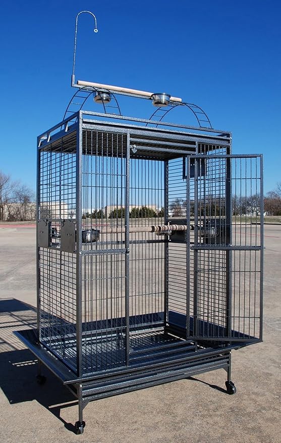 XX-Large Double Ladders Open Play Top Wrought Iron Bird Parrot Parakeet Finch Macaw Cockatoo Cage, Include Seed Guard and Toy Hook 43.5''L x 35.5''W x 68''H