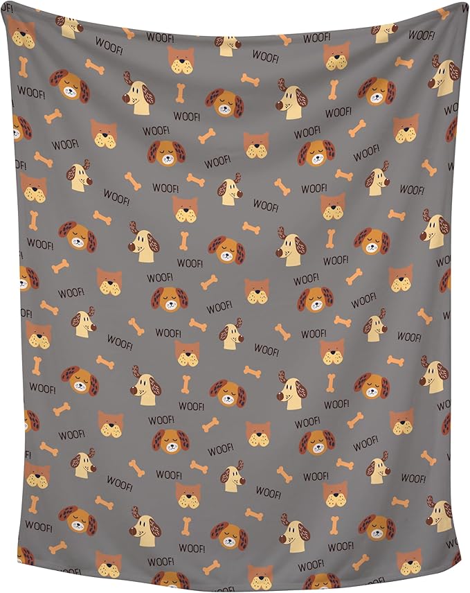 Grey Woof Plush Pet Lightweight Blanket - 50" x 60" - Cute for Dogs - Gifts and Puppy Essentials - Printed in America