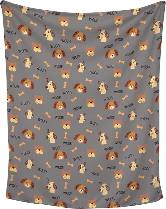 Grey Woof Plush Pet Lightweight Blanket - 50" x 60" - Cute for Dogs - Gifts and Puppy Essentials - Printed in America