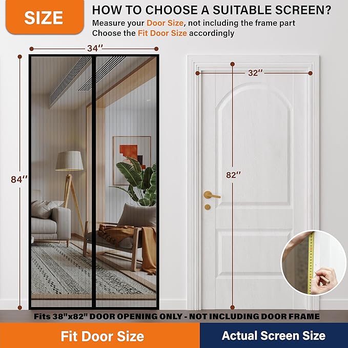Magnetic Screen Door, Heavy Duty Door Screen Magnetic Closure Keep Bugs Out,Pet & Kid Friendly,Fit Door Size 32" x 82"
