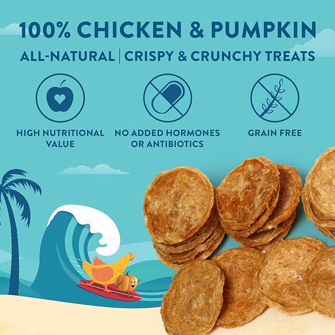 Chicken & Pumpkin Chips – Single Ingredient Dog Treats, All Natural & Healthy Training Snacks for Small, Medium & Large Breeds, Puppies – High Protein, 3oz