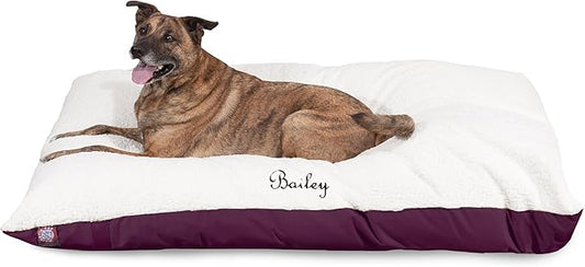 Plush Personalized Pet Pillow Dog Bed Custom Embroidered - Removable Pet Bed Cover - Large Burgundy