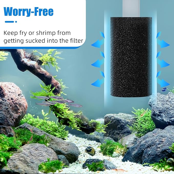AQUANEAT 6-Pack Pre-Filter Sponge for Aquarium Shrimp Fry Fish Tank Filter 0.4” Intake, Replacement Foam Cover