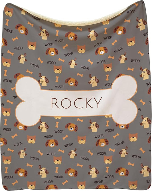 Prints Next Day – Custom 50" x 60" Sherpa Pet Lightweight Blanket with Name - Gift for Dog or Cat Owners - Personalized Couch Throw - Puppy Patterned - Printed in America