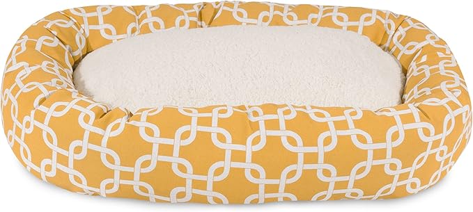 Majestic Pet 32 Inch Links Sherpa Calming Dog Bed Washable – Cozy Soft Round Dog Bed with Spine for Head Support - Fluffy Donut Dog Bed 32x23x7 (inch) – Round Pet Bed Medium - YELLOW