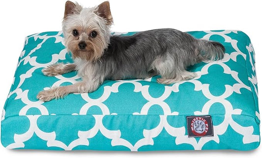 Majestic Pet Shredded Memory Foam Dog Bed Small with Removable Washable Cover – Rectangle Orthopedic Pet Bed–Durable Crate Bed for Senior Dogs - (27x20) S - Trellis - Teal