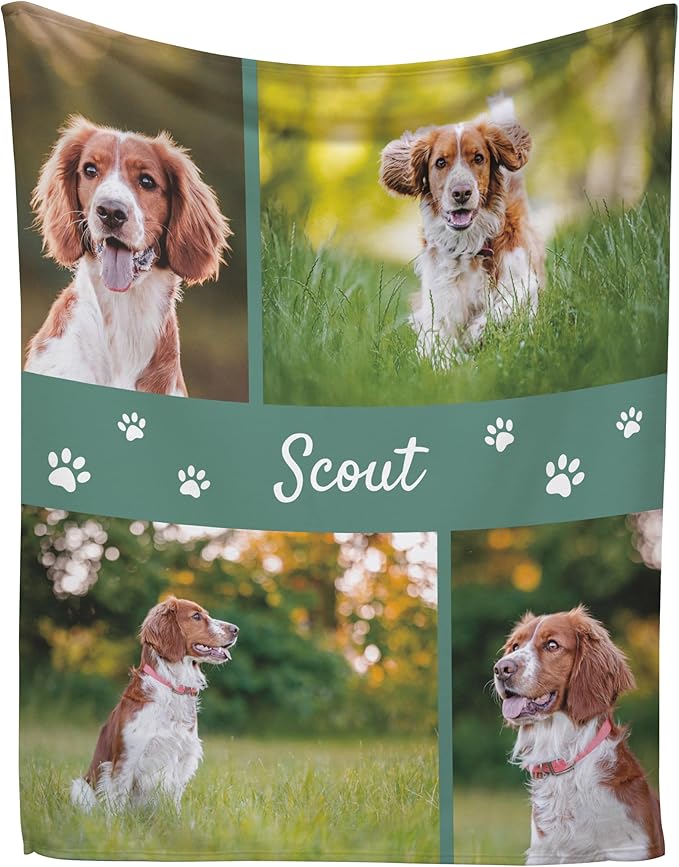 Prints Next Day – Custom 60" x 80" Fleece Pet Lightweight Blanket with Multi-Photo Upload - Personalized with Pet Lightweight's Name - Gift for Dog or Cat Owners - Printed in America