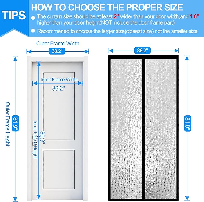 RELIANCER Magnetic Thermal Insulated Door Curtain,Waterproof EVA Door Cover,Fit Doors Size Up to 36"x80",Temperature Protection Insulated Doorway Curtain Partition,Patio Self-Closing Doors Net Screen