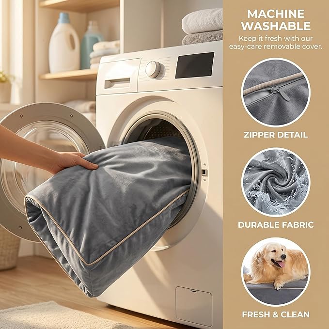 Jumbo Orthopedic Dog Bed for Large Dogs - 7-inch Thick Memory Foam Dog Bed with Pillow Removable Cover Machine Washable, Giant | 50 inch, Dark Grey