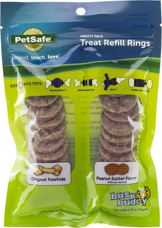 PetSafe Busy Buddy Rawhide Treat Rings - Quality Dog Treats - Training Reward - Original Rawhide & Peanut Butter Flavors - Size A - 24 Rings