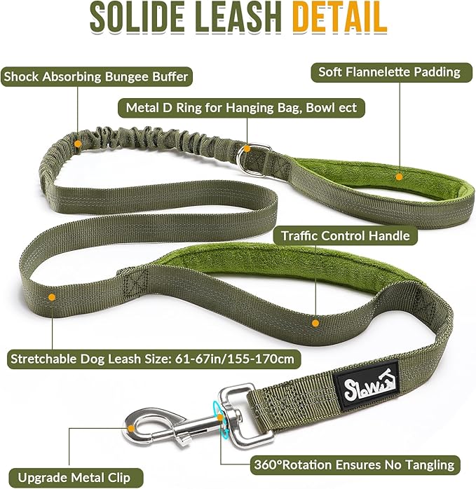 SlowTon No Pull Dog Harness - Heavy Duty Dog Harness and Leash Set for Medium Large Dogs, Reflective Tactical Harness with Soft Padded and Front Clip for Easy Walk and Training (GR, L)
