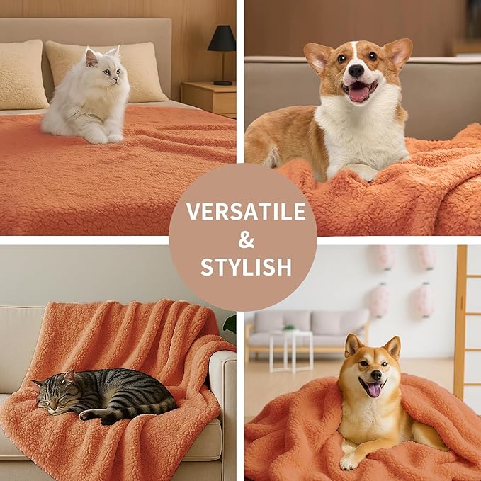 Pet Blankets for Couch Sofa Bed Dog Blankets Reversible Cat Blanket Soft Furniture Protector Cover for Small Medium Large Dogs Cats, Orange, 31 x 39 inches
