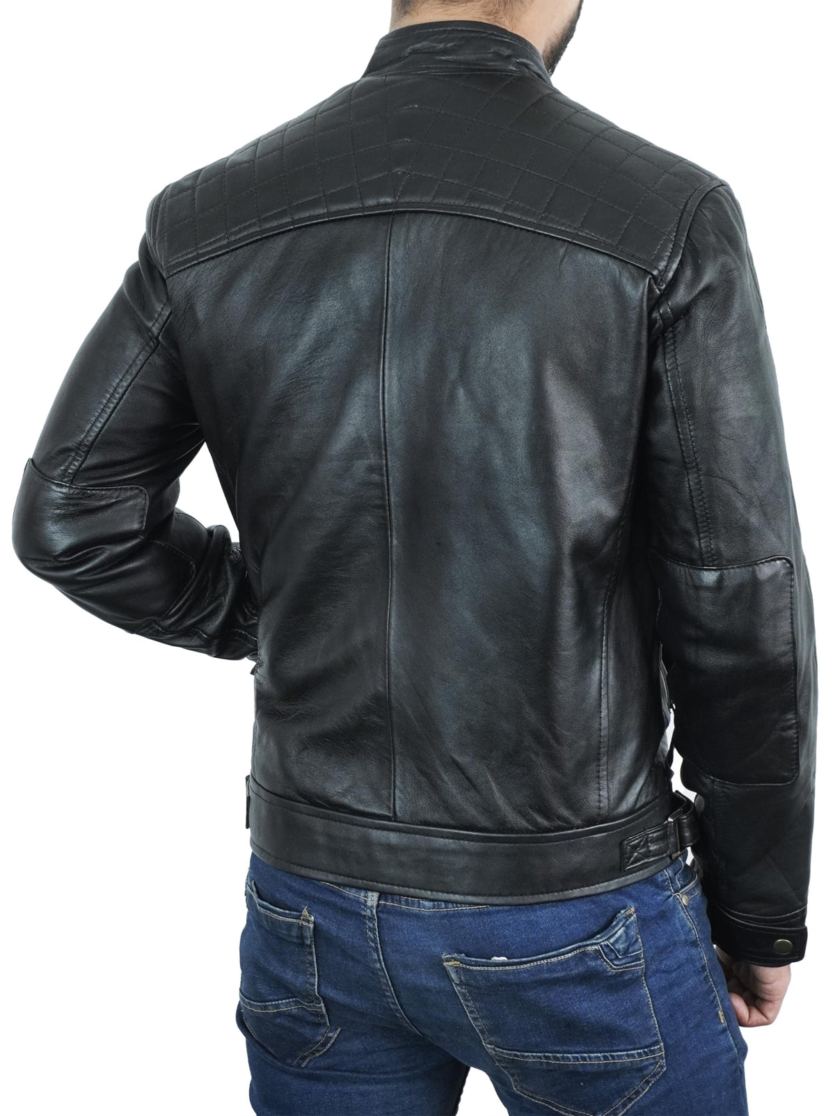 STOREJEES Leather Motorcycle Jacket Men | Diamond Black - S