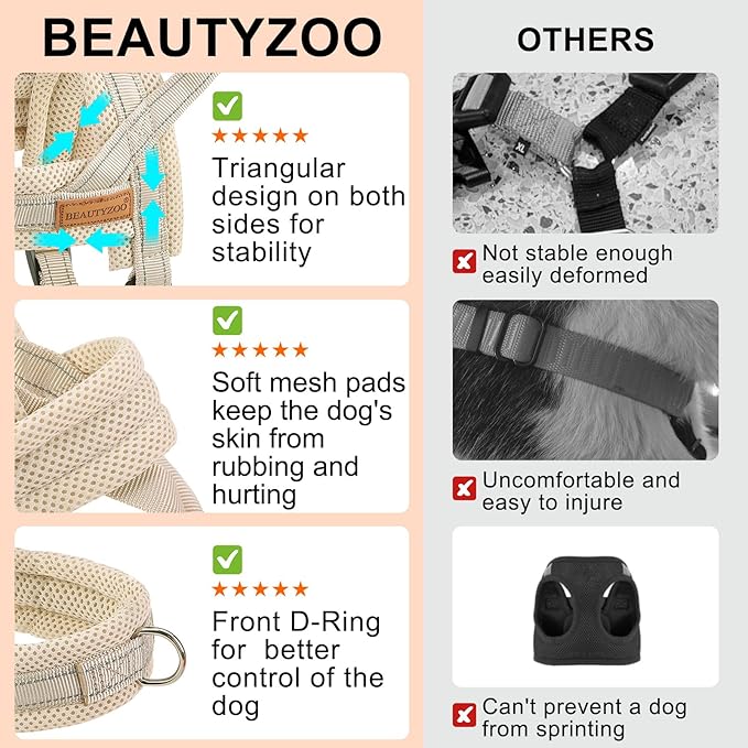 BEAUTYZOO Dog Harness for Small Dogs, No Pull Dog Harness and Leash Set, Soft Escape Proof Puppy Vest Harness with Handle, Reflective Lightweight Step in Harness for Girl Boy Dogs, Beige XS