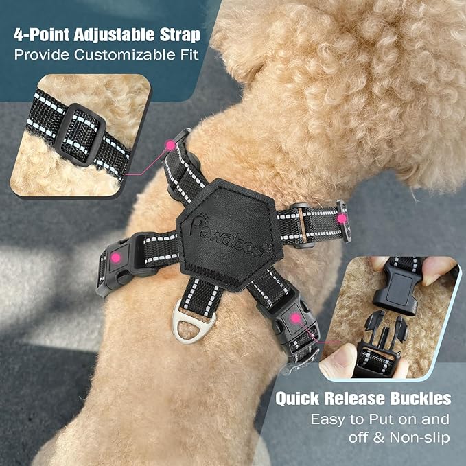 Pawaboo Small Dog Harness and Leash Set, Puppy Harness X-Frame No Pull No Choke, Dog Vest Harness Adjustable for Small Medium Sized Dogs, Soft Breathable Pet Harness for Walking Outing (M, Black)