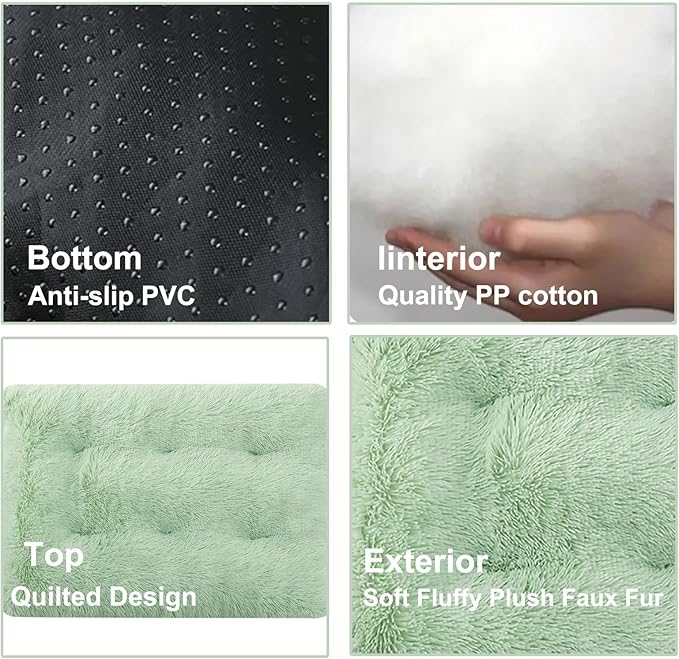 Dog Crate Mat, Dog Bed for Large Dogs, Comfy Fluffy Kennel Pad Anti-Slip for Dog beds & Furniture, Quilted Dog Bed for Pets for Medium/Small Dogs Cats (Color : Green 1, Size : 36x25)