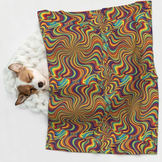 Two Sided Pet Cuddler Blanket for Anxiety Calming, Psychedelic Infinity, Reversible Plush Design with Bubble Dot Pattern Provides Familiar Surface Anywhere