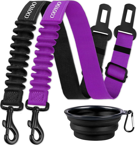 COOYOO Dog Seat Belt,3 Piece Set Retractable Dog Car Harness Adjustable for Vehicle Nylon Pet Safety Heavy Duty & Elastic