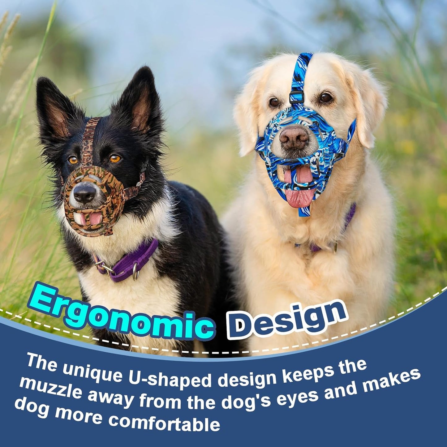 Basket Muzzle to Prevent Biting, Dog Muzzle for Large Medium Small Dogs Allows Panting Drinking Anti Chewing, Perfect for Grooming Trimming Training and Aggressive Reactive Dogs (Blue, Size 2)