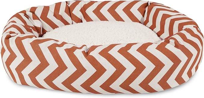 Majestic Pet 40 Inch Chevron Sherpa Calming Dog Bed Washable – Cozy Soft Round Pet Bed with Spine for Head Support - Fluffy Donut Bed 40x29x9 (inch) – Large - BURNT ORANGE