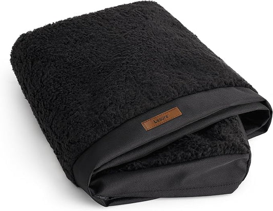 LE SURE XL Washable Dog Bed Cover Replacement Plush Fleece Cover for Orthopedic Egg Crate Foam Pet Mat 44x32x3 Inches, Black