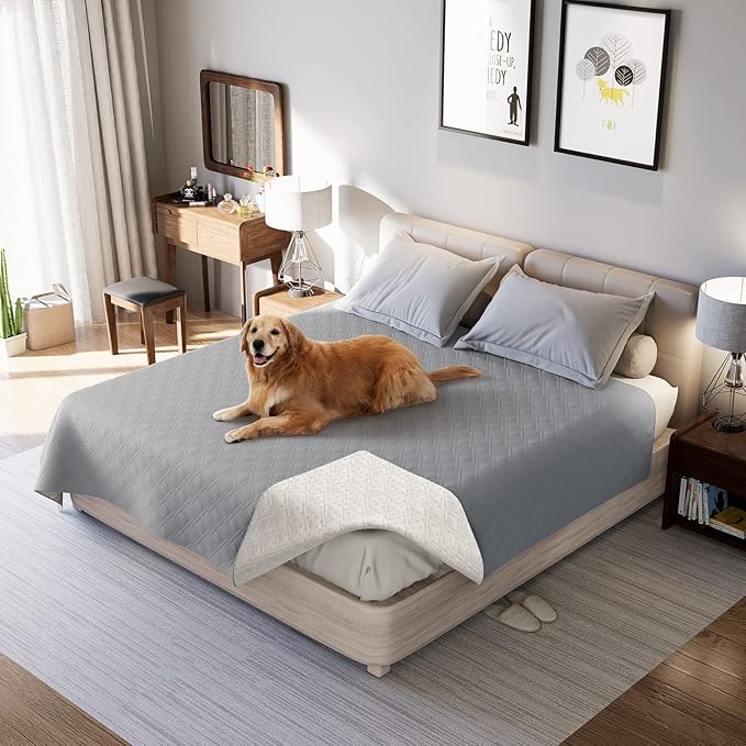 Waterproof Dog Bed Covers for Couch Protection, Water-Resistant Soft Dog Pet Blanket Anti-Slip Dog Blanket for Bed, for Furniture Bed Couch Sofa (Light Gray,82x82inch)