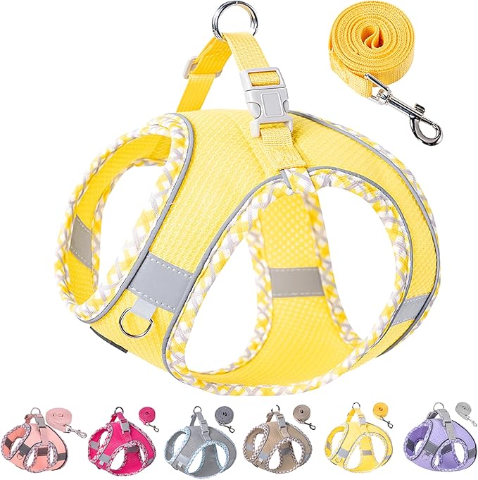 Petank Dog Harness for Small Medium Dogs No Pull, Puppy Harness and Leash Set for Walking, Running, Training, Small Dog Harness, Medium Dog Harness (Yellow, L)
