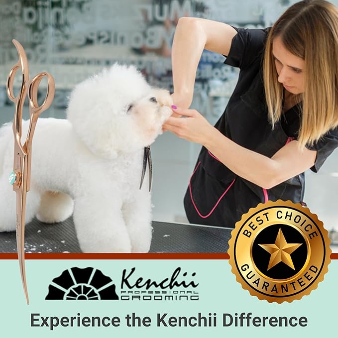 Kenchii Rose Dog Grooming Scissors, 7 Inch Curved Shears, Dog Scissors for Grooming, Ergonomic Design for Comfort and Precision, Heavy Duty, Durable and Sharp