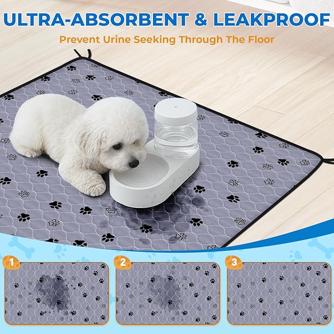 Fostanfly Washable Pee Pads for Dogs, 2 Pack 28''x34'' Large Ultra-Absorbent and Leak-Proof Non-Slip Reusable Potty Training Pads for Dogs, Puppy, Potty Buddy and Cats of Add 8 Lanyards