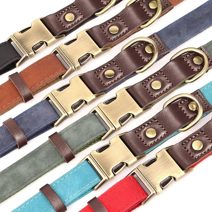 Didog Soft PU Leather Dog Collar for Large Dogs,Classic Adjustable Dog Collars with Quick Release Metal Buckle,Easy Clean and Comfortable with Nylon Lining,Blue,L Neck 16-23"