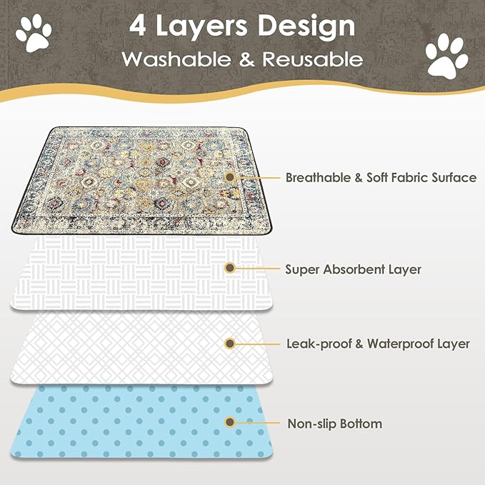 Washable Pee Pads for Dogs Large 2 Pack, 48" x 48" Reusable Puppy Pads Waterproof Dog Rugs, Super Absorbent, Leakproof, Dog Crate Pad, Playpen Mat, Whelping Pads, Vintage