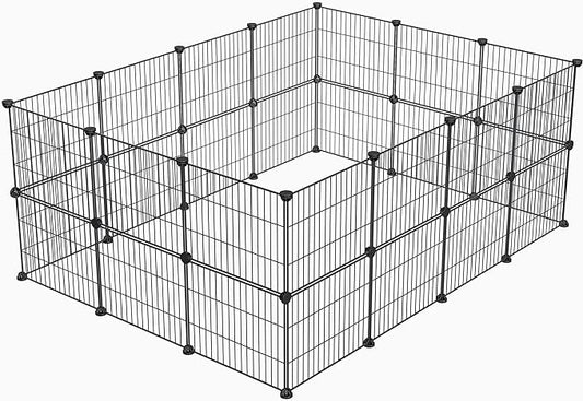 Small Animal Playpen, Guinea Pig Cages, Pet Playpen, Rabbit Cage,Small Animal Cage, Puppy Kitten Dog Playpen, Indoor Outdoor Portable Metal Wire Yard Fence,15 X 12 Inch, 28 Panels, Black